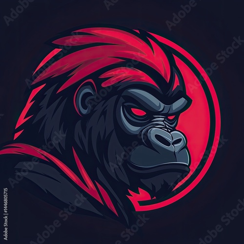 Wallpaper Mural Powerful Dark Red Gorilla Portrait Against a Red Circle Background Torontodigital.ca