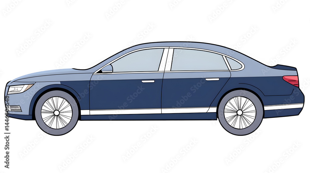 Obraz premium Blue Grey Sedan Illustration, Transparent Background, 3D Pixel Art Vehicle