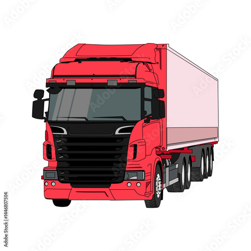 Illustration of Red Cargo Truck Isolated, Transport Logistics Vehicle