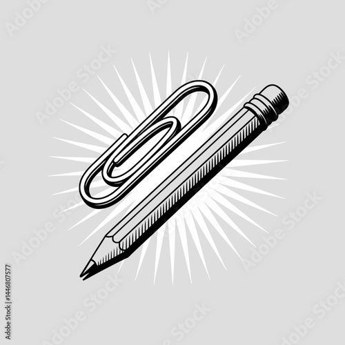 Vintage Pencil & Paperclip: Stationery Vector Illustration, Retro Office Supplies Design