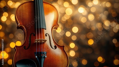 Violin, golden bokeh background