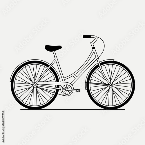 Classic Bicycle Line Art: Vector Illustration, Bike Design, Cycling Graphic, Two-Wheeler, Retro Bicycle, Pedal Bike,  Transportation Icon, Simple Bicycle, Cycle Outline, Black and White Bicycle