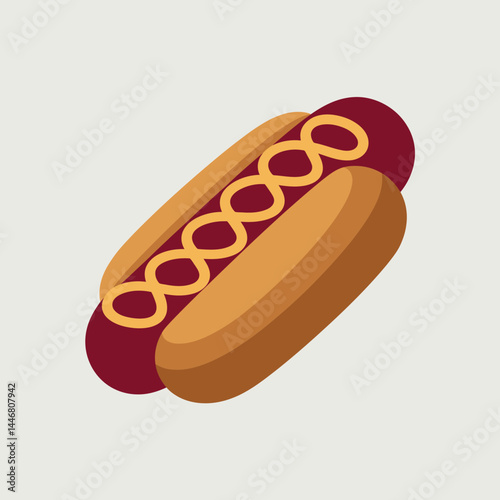 Delicious Hot Dog with Mustard: Fast Food Icon, Vector Illustration