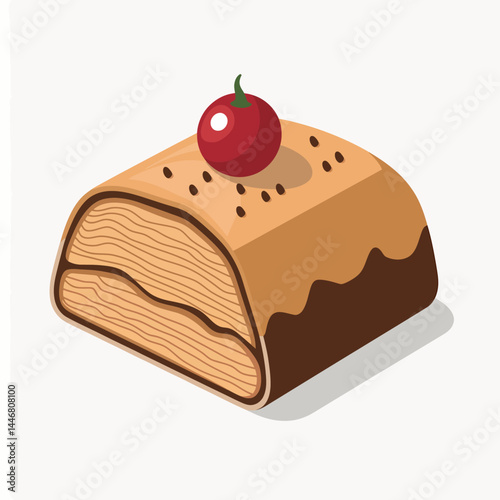 Delicious Chocolate-Covered Layered Cake with Cherry Topping - Sweet Pastry Dessert Illustration
