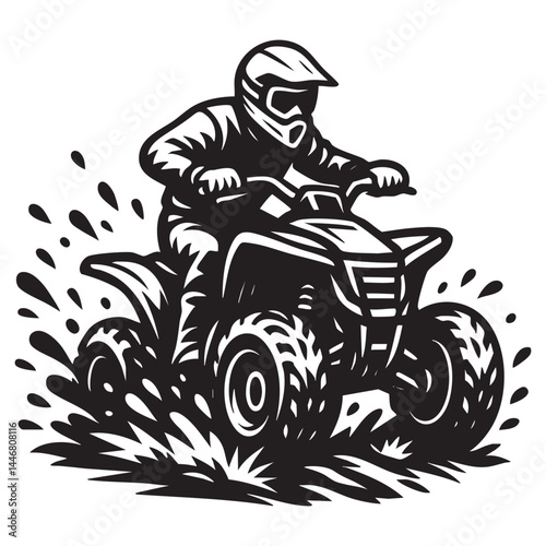 ATV rider splashing through muddy trail vector illustration