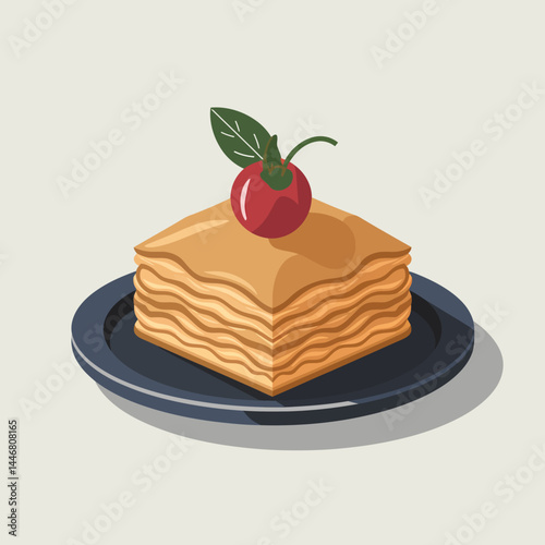Delicious Baklava Dessert: Layered Pastry with Cherry Garnish -  Stock Image