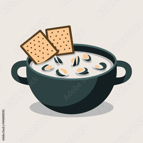 Creamy Oat Bowl with Crackers: Delicious Breakfast Illustration