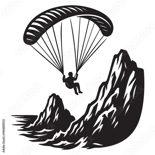 Paraglider soaring over rocky cliffs vector illustration