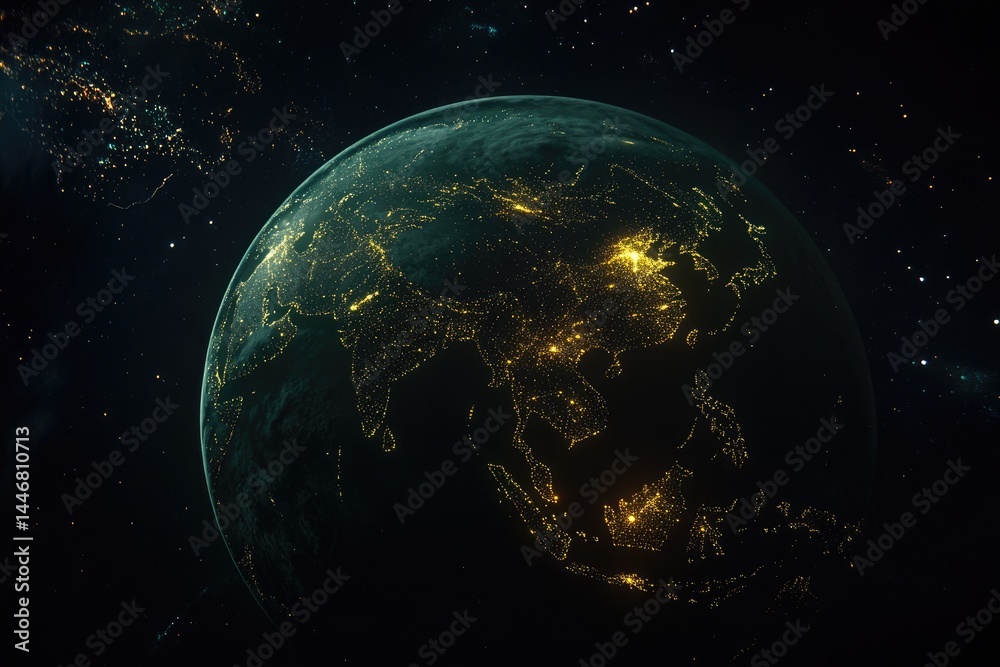 Fototapeta premium Earth at night from space, city lights