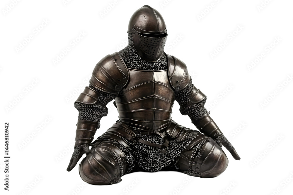 Bronze Medieval Knight in Meditation Pose, Isolated Transparent Background Illustration Bronze Medieval Knight in Meditation Pose, Isolated Transparent Background Illustration
