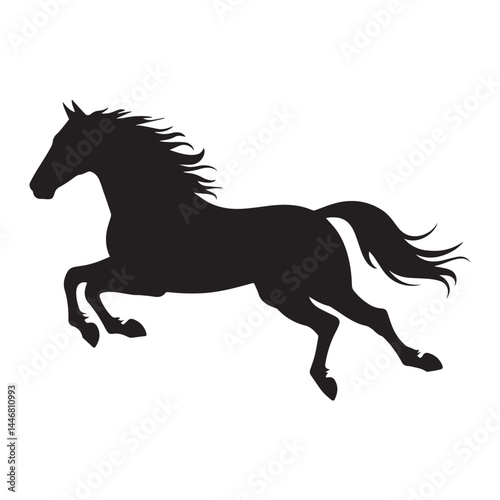 Silhouette of a Galloping Horse with Flowing Mane in Motion

