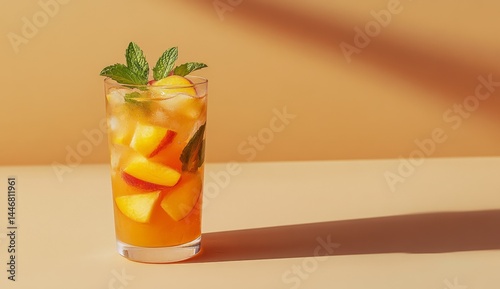 Peach iced tea drink with mint