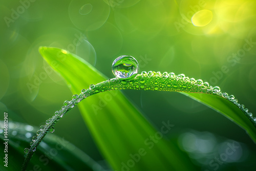 Experience charming serene beauty and grace of sweet   single dewdrop, perfectly balanced on sweet   lush green blade, capturing charming pure essence of natures tranquility and elegance in sweet   br