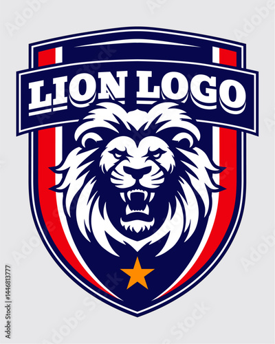 Regal Lion Emblem Designed with Patriotic Colors and Intense Animal Presence