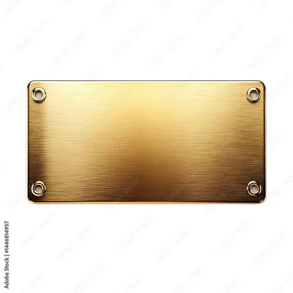 golden shiny blank metal nameplate isolated on white background, clipping path [Transparent Background PNG].