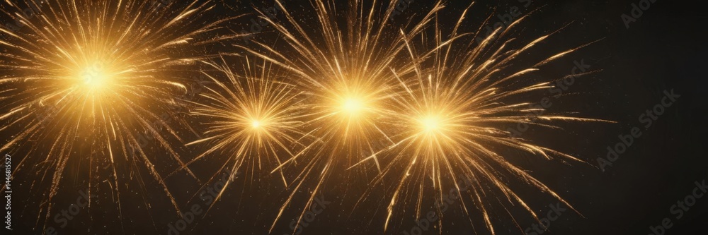 Obraz premium Sunburst of yellow fireworks, intense heat, fiery sparks, wide shot, wide, dazzling