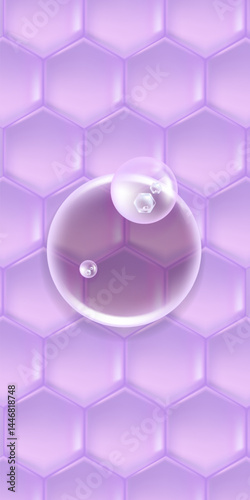Hyaluronic acid and Niacinamide skin solutions ad. purple collagen serum drops into skin cells with cosmetic advertising background ready to use, illustration vector.
