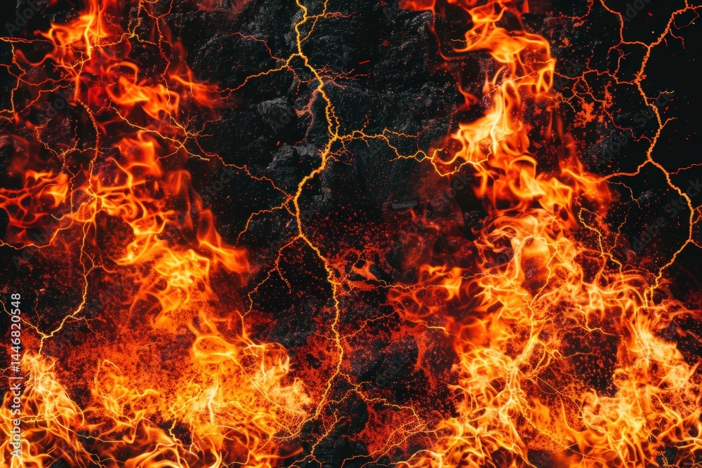 Obraz premium Fiery abstract pattern with vibrant orange and black tones.