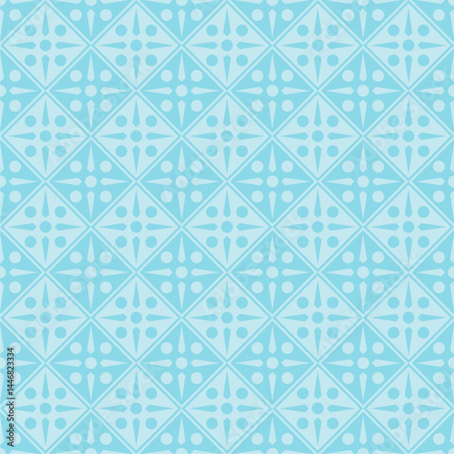 Seamless Geometric Pattern With Light Blue Tones and Decorative Motifs