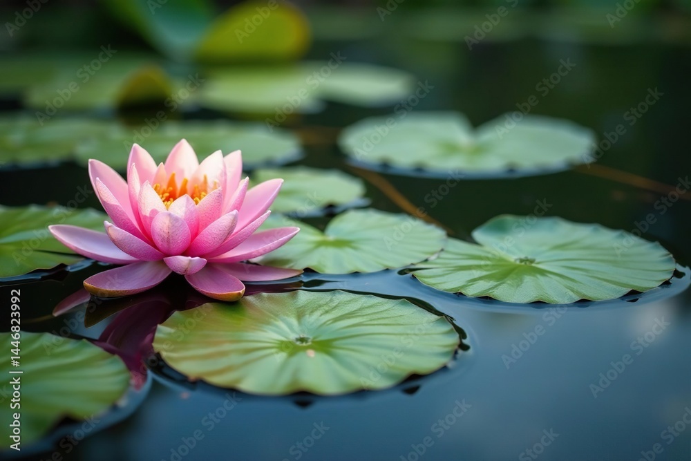Water lilies form intricate floral pattern on calm lake surface , design, botanical illustration, serene Water lilies form intricate floral pattern on calm lake surface , design, botanical illustration, serene