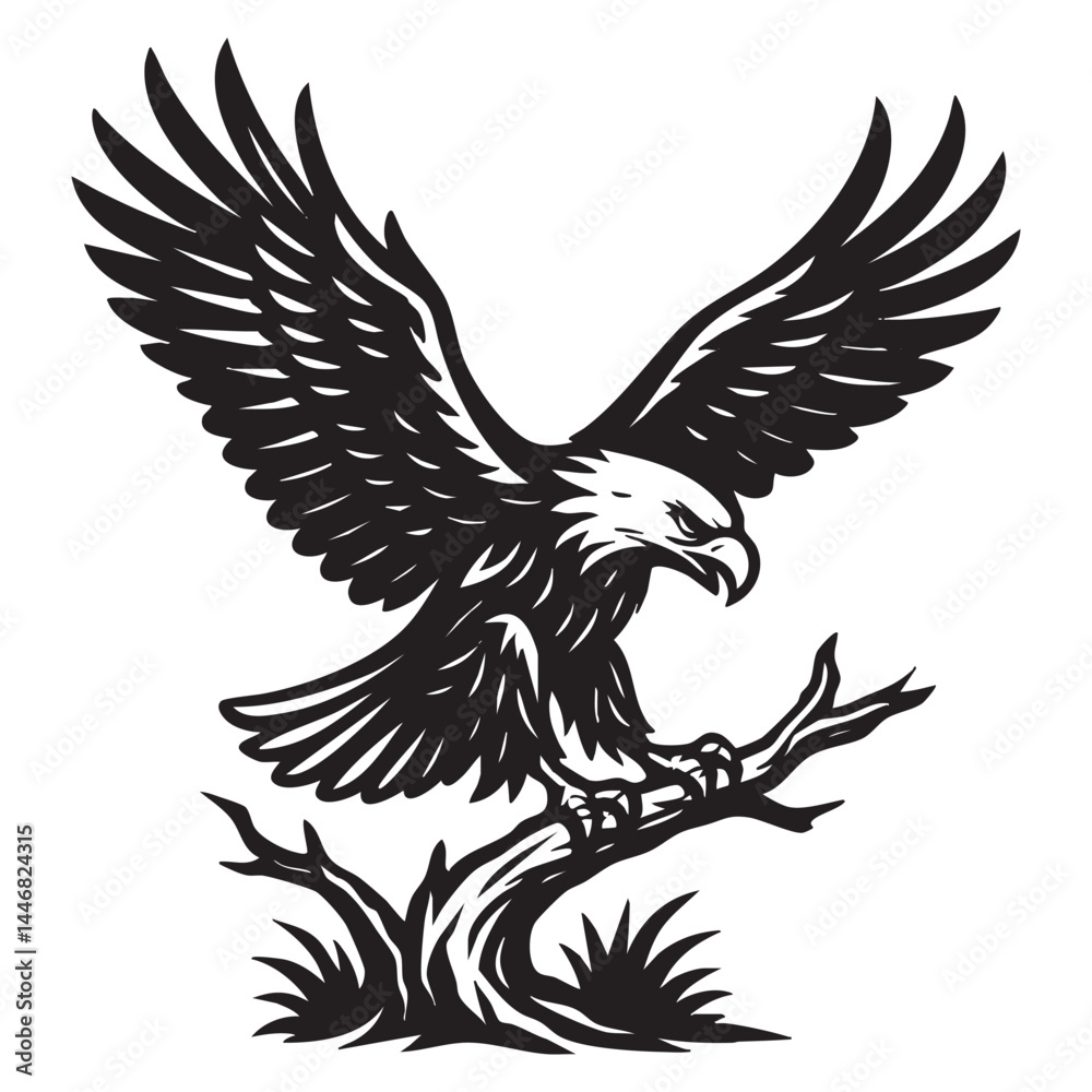 Obraz premium eagle landing on tree branch vector illustration