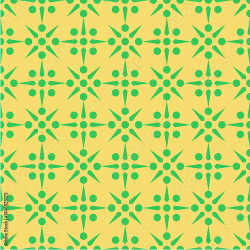 Vibrant Geometric Pattern With Green Shapes on Yellow Background
