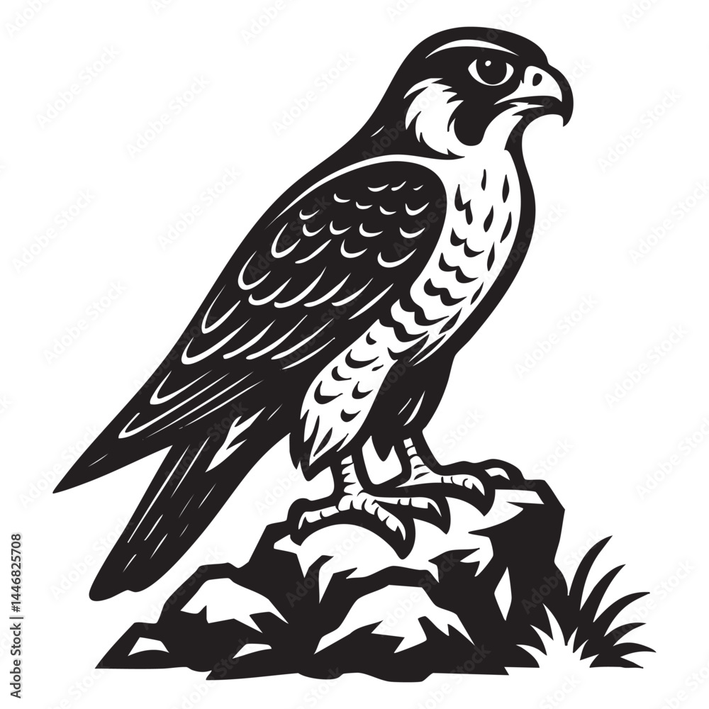 Obraz premium Falcon perched on rocky outcrop vector illustration