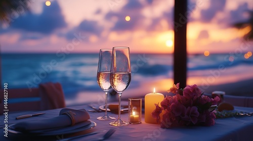 Elegant Table Setting with Wine Glass and Flickering Candle Creating a Cozy and Romantic Atmosphere