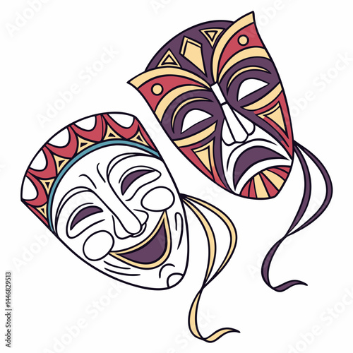 Comedy And Tragedy Masks silhouette vector illustration
