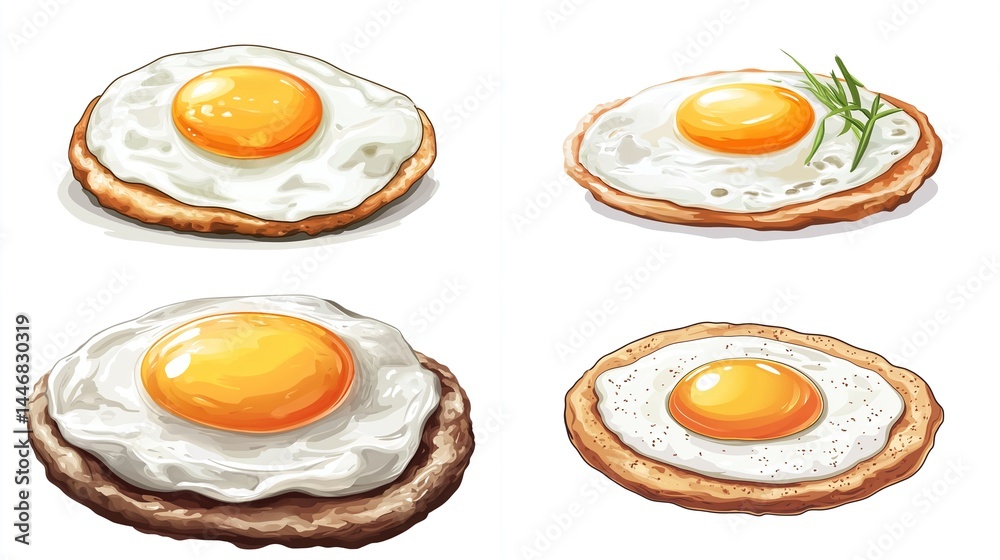 Four variations of fried eggs. Four variations of fried eggs.