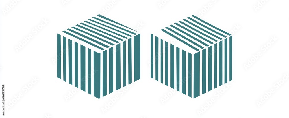 Two teal cubes, each with layered parallel lines, forming a 3D effect Two teal cubes, each with layered parallel lines, forming a 3D effect