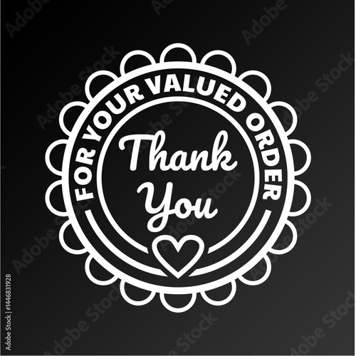 Minimalist Black and White Thank You Graphic Design with Heart Motif
