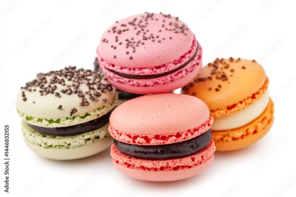 Obraz premium Colorful macaroons on white background , Generative AI