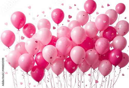 Pink balloons bunch on floor transparent PNG, isolated background cutout. Background copy space, balloon, festive, celebration, party, birthday graphic element 