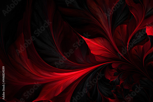 Abstract fractal pattern in bold reds and blacks.