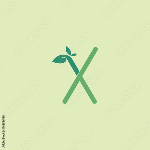 Green X Letter Logo with Leaf Element