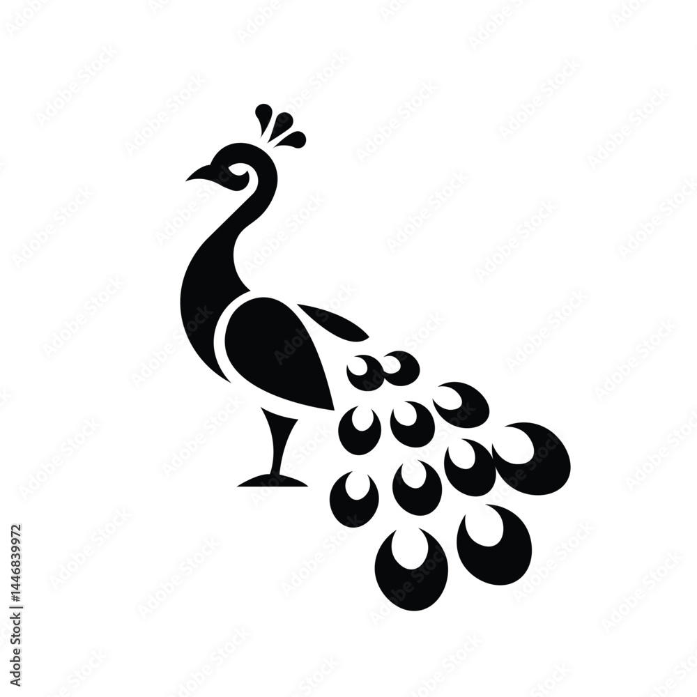 Fototapeta premium Peacock Silhouette Black Vector Art Design