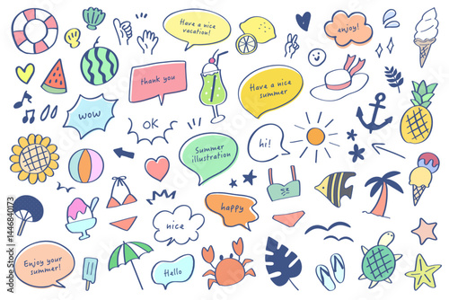 夏の落書き風イラストコレクション／ベクター素材