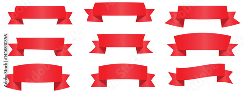 Red Ribbon Banner Set – Blank Vector Labels for Decoration and Design