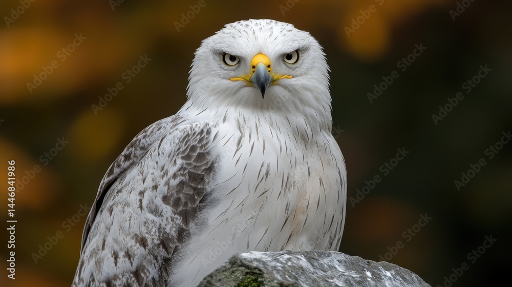 Fototapeta premium Majestic Gyrfalcon Portrait with Intense Gaze and Speckled Plumage, showcasing Wildlife Beauty and Avian Elegance in a Natural Habitat Setting with dark background