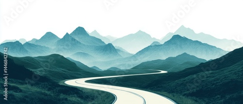 Winding rural road through mountains, cut out