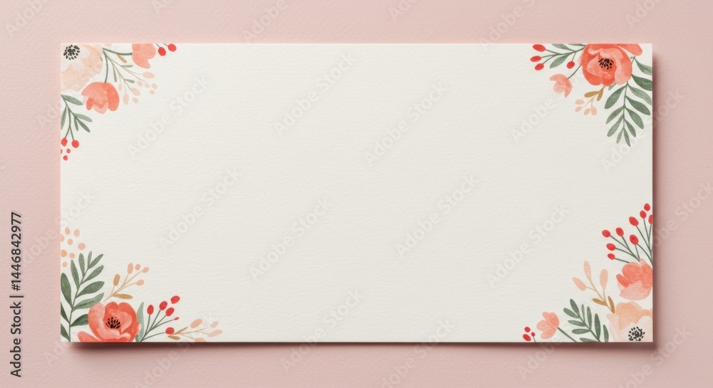 custom made wallpaper toronto digitalRectangular card with floral decorations in corners on a pink background.