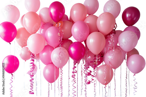 Pink balloons bunch on floor transparent PNG, isolated background cutout. Background copy space, balloon, festive, celebration, party, birthday graphic element 
