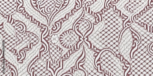 Intricate woven jacquard fabric, close-up showing raised textures and subtle shadows, elegant, shadow