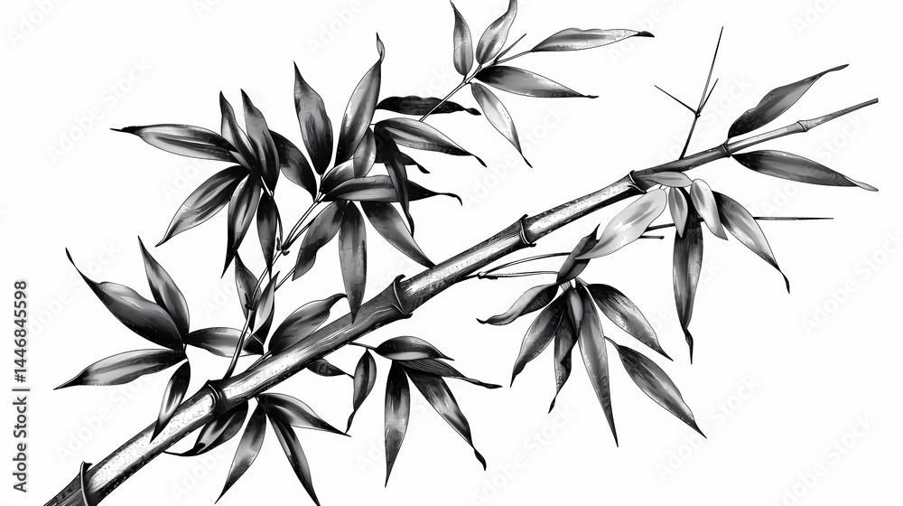Obraz premium A black and white vintage engraving of bamboo, isolated on pure background, Generative AI illustrations.