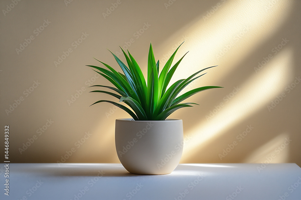 clean office desk with small plant in soft lighting clean office desk with small plant in soft lighting