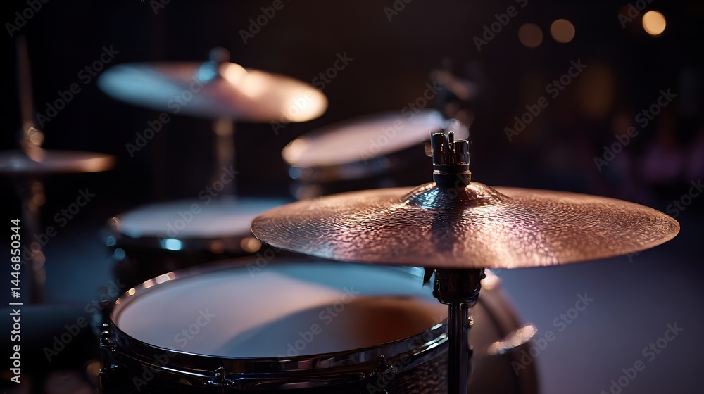 Fototapeta premium Close-up aesthetic drum kit capturing the musical instrument's detail and texture