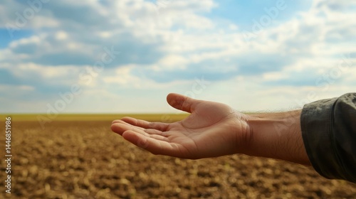 Hand over field implying possibilities, harvest, or agriculture work.