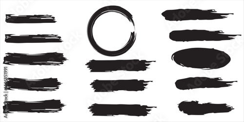 Brush Icon. Set of vector paint brush stroke, ink splatter and artistic design elements. Dirty watercolor texture, box, frame, grunge background, splash or creative shape for social media.