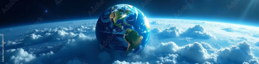 Obraz premium Blue and green earth planet with white clouds in space, clouds, globe, Earth